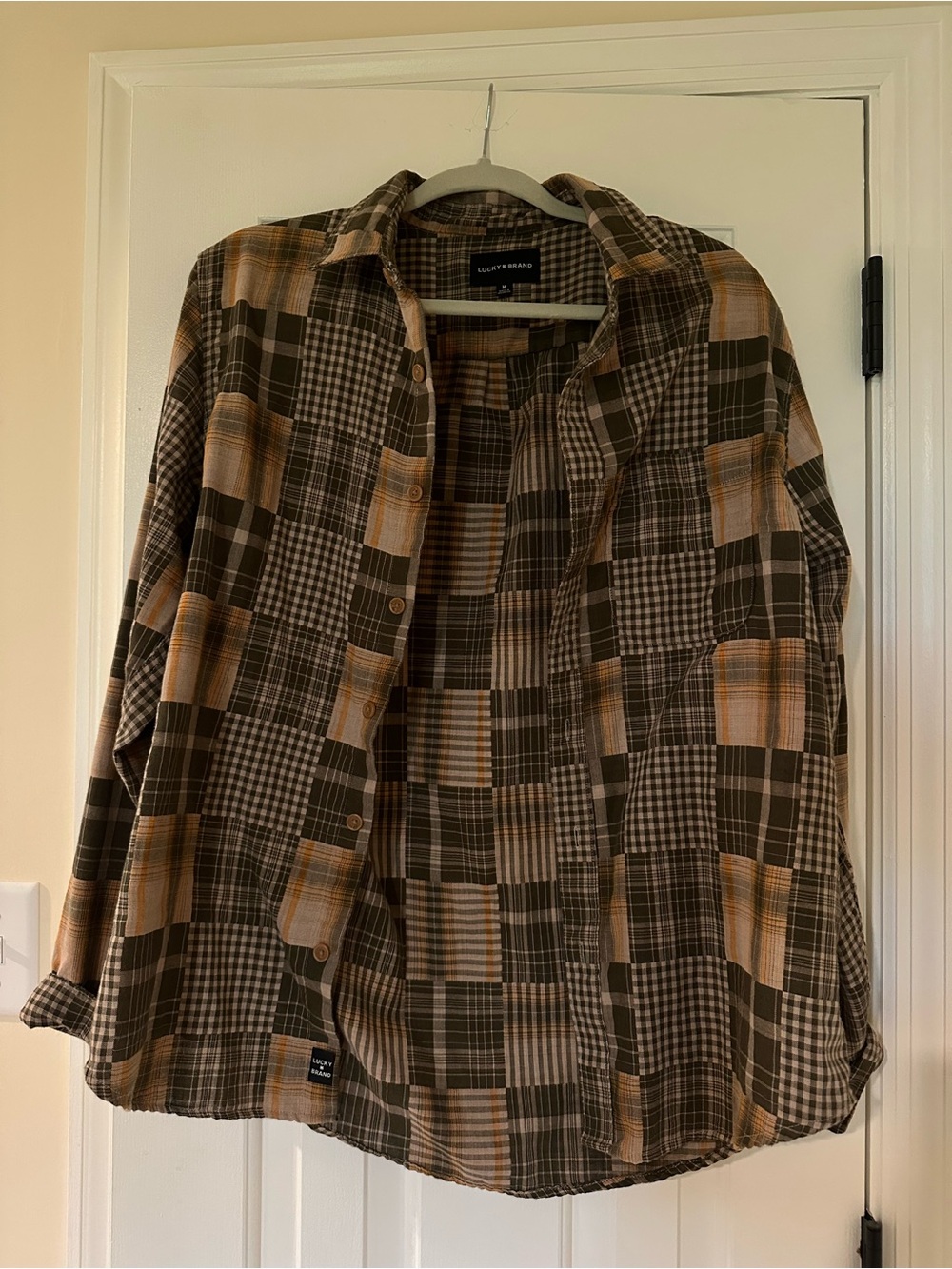 Lucky Brand Olive & Tan Plaid Button-Front Shirt Jacket